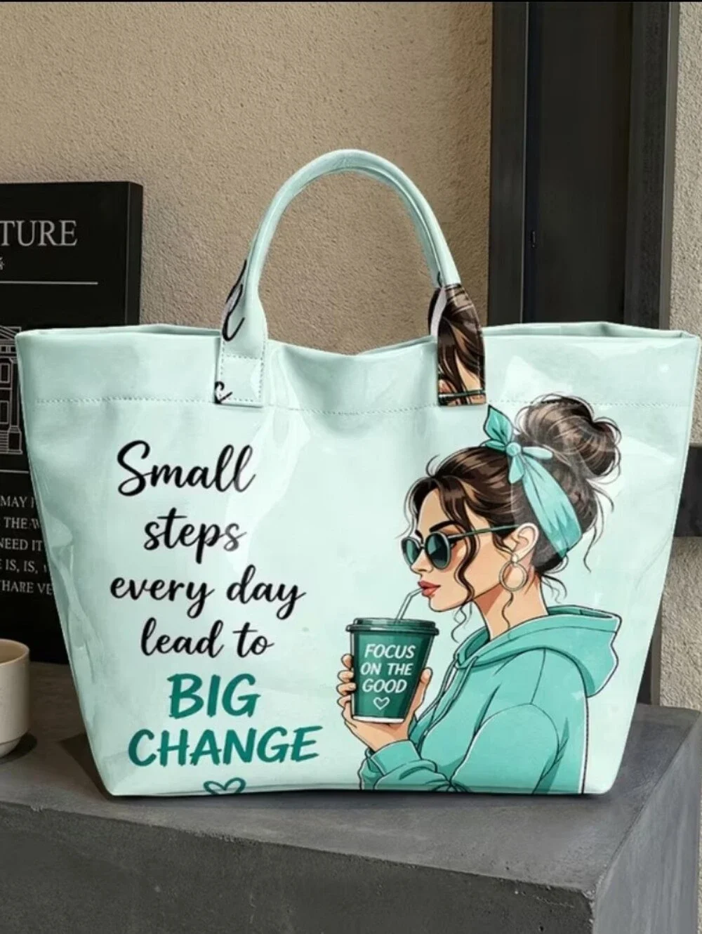 Women Inspirational PVC Large Tote Daily Commute Tote Bag